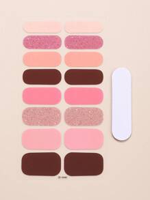 Beauty Sticker 漸層閃光純色指甲油條，1 張美甲貼紙和 1入組指甲銼，女用美甲套裝 - 彩色 - 查看 3