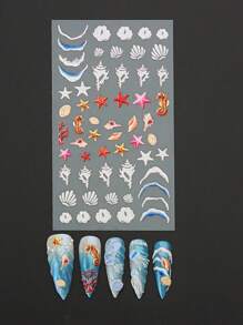 5D Jellyfish Nail Stickers Sea Animal Decor Summer Beach Wave Nail Decals Marble Blooming Sliders Go - Multicolor - View 3