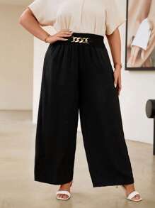 SHEIN Clasi Pantalones de pierna ancha con diseño de cadena - Negro - Ver 1