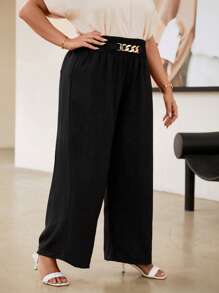SHEIN Clasi Pantalones de pierna ancha con diseño de cadena - Negro - Ver 3