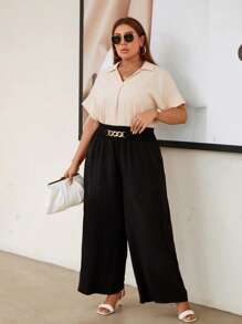 SHEIN Clasi Pantalones de pierna ancha con diseño de cadena - Negro - Ver 6