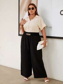 SHEIN Clasi Pantalones de pierna ancha con diseño de cadena - Negro - Ver 7