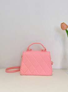 Mini Square Bag Stitch Detail Top Handle Flap Fashionable - Pink - View 2
