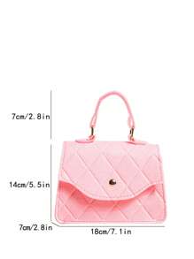 Mini Square Bag Stitch Detail Top Handle Flap Fashionable - Pink - View 3