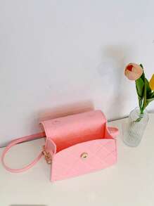 Mini Square Bag Stitch Detail Top Handle Flap Fashionable - Pink - View 4