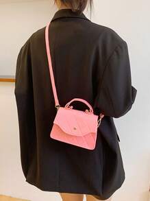 Mini Square Bag Stitch Detail Top Handle Flap Fashionable - Pink - View 6