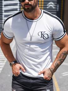 Manfinity Homme Hombres Camiseta con estampado de letra ribete en contraste - Blanco - Ver 3