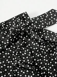 Soleia 木耳邊背心上衣和滿版心形印花側打結半身裙 - 黑色 - 查看 4