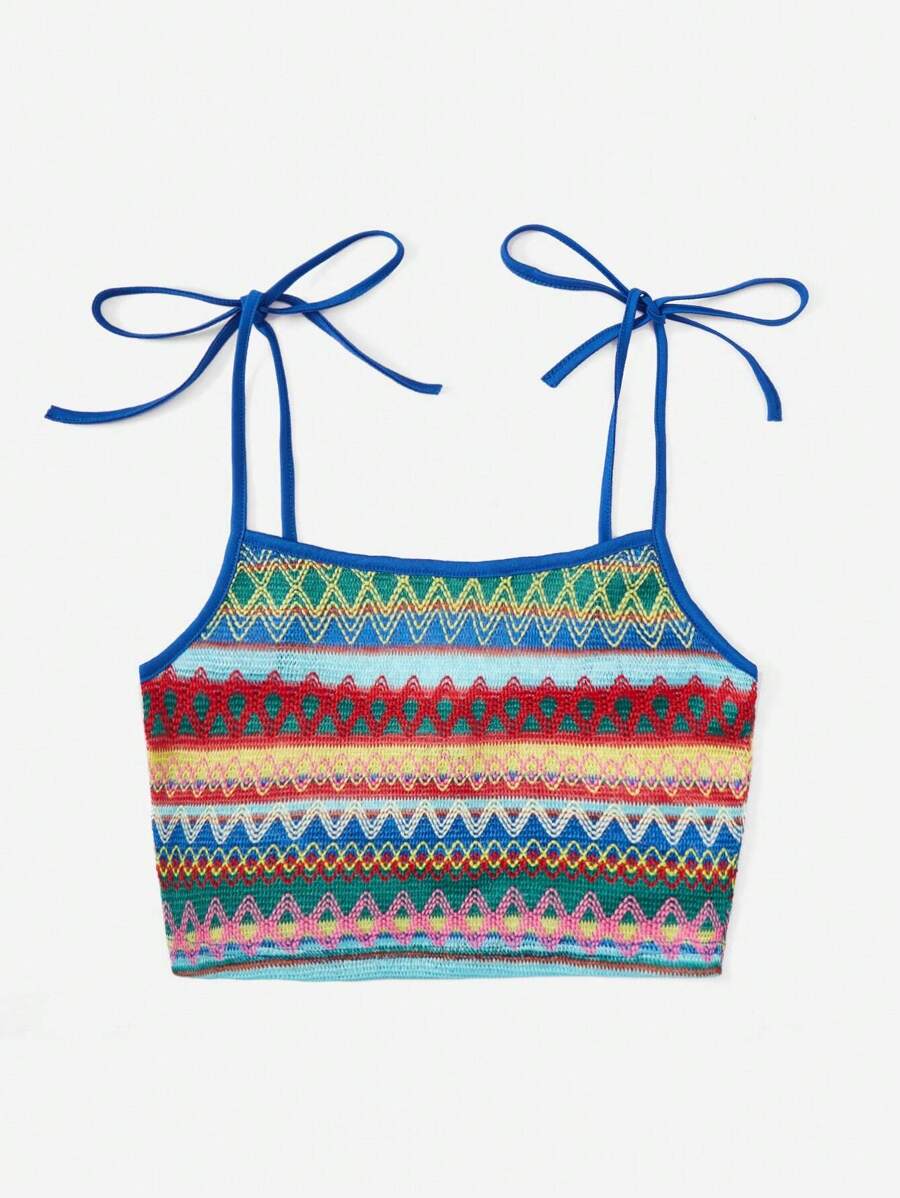 Soleia 幾何圖案肩上打結吊帶上衣 - 彩色 - 查看 1