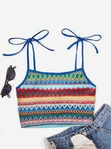 Soleia 幾何圖案肩上打結吊帶上衣 - 彩色 - 查看 4