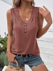 SHEIN LUNE Top tank unicolor con botón delantero - Rosa vieja - Ver 3
