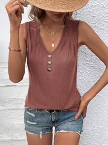 SHEIN LUNE Top tank unicolor con botón delantero - Rosa vieja - Ver 5