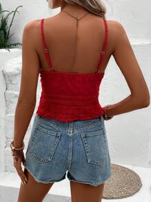 Breezaya 素色網眼刺繡吊帶上衣 - 紅色 - 查看 2