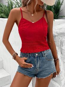 Breezaya 素色網眼刺繡吊帶上衣 - 紅色 - 查看 4