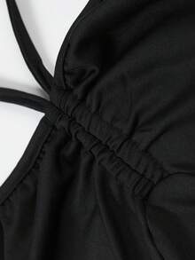 Áo thun có dây buộc áo ngực xếp nếp chắc chắn, đi chơi hàng đầu - màu đen - Xem 6