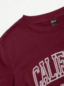 SHEIN Unity 字母印花抽绳圆领休闲百搭短袖T恤