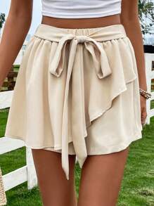 Breezaya 圍裹下擺前打結裙裤 - 香檳色 - 查看 1