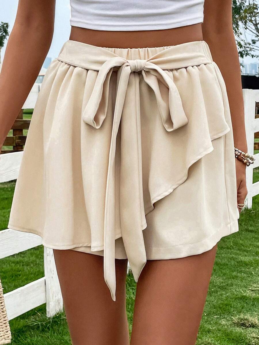 Breezaya 圍裹下擺前打結裙裤 - 香檳色 - 查看 1