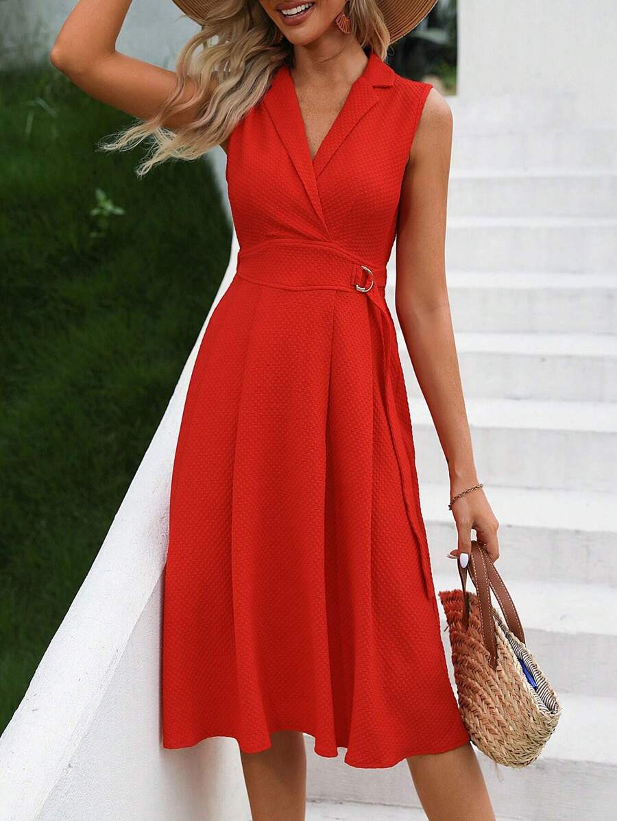 Breezaya Lapel Neck Button Detail Dress - Burnt Orange - View 1