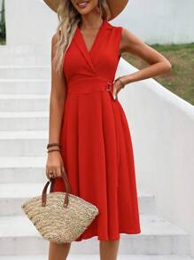 Breezaya Lapel Neck Button Detail Dress - Burnt Orange - View 3