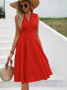 Breezaya Lapel Neck Button Detail Dress - Burnt Orange - View 5