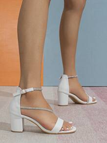 Nữ Mùa Hè Khoét Hở Mũi Chunky Gót Giày Sandal Cao Gót Hở Lưng Đa Năng Thời Trang - trắng - Xem 2