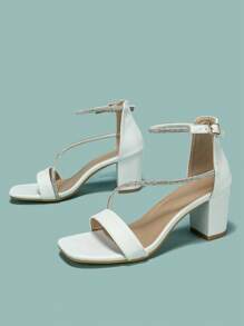 Nữ Mùa Hè Khoét Hở Mũi Chunky Gót Giày Sandal Cao Gót Hở Lưng Đa Năng Thời Trang - trắng - Xem 3