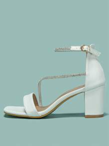 Nữ Mùa Hè Khoét Hở Mũi Chunky Gót Giày Sandal Cao Gót Hở Lưng Đa Năng Thời Trang - trắng - Xem 4