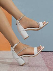 Nữ Mùa Hè Khoét Hở Mũi Chunky Gót Giày Sandal Cao Gót Hở Lưng Đa Năng Thời Trang - trắng - Xem 6