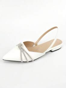 Phụ nữ Rhinestone Decor Point Toe Slingback Căn hộ, Căn hộ ngoài trời quyến rũ - trắng - Xem 3