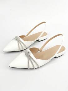 Phụ nữ Rhinestone Decor Point Toe Slingback Căn hộ, Căn hộ ngoài trời quyến rũ - trắng - Xem 4