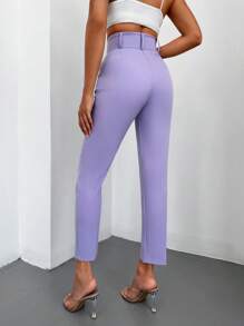 RueChic High Waist Slant Pocket Belted Suit Trousers - Violet Purple - View 2