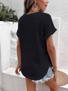 SHEIN Frenchy 素色蝙蝠袖弧形下擺T恤