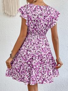 SHEIN Frenchy Đầm Xù Dải chun Hoa Tất cả trên in Boho - Màu tím - Xem 2