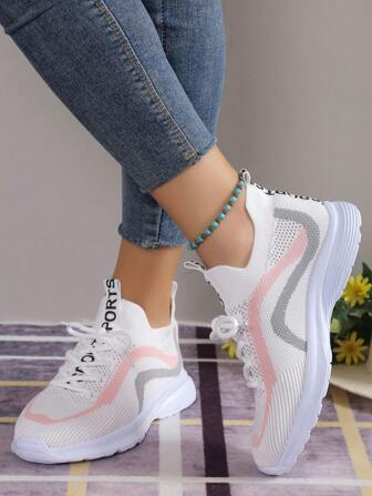 女士字母細節前綁帶跑步運動戶外運動鞋