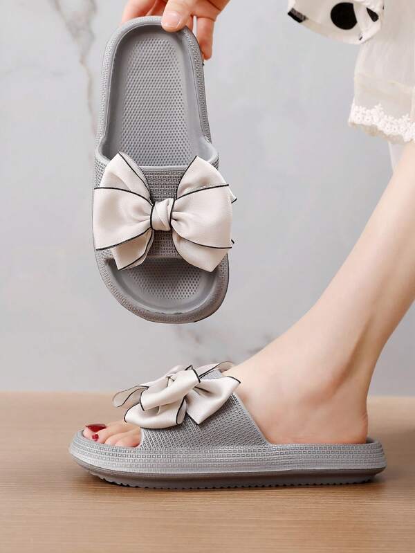 Women Bow Decor Single Band Slides, Fashion Summer Slides