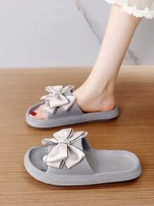 Women Bow Decor Single Band Slides, Fashion Summer Slides,Beach Outfits,Slippers Women - Grey - View 3