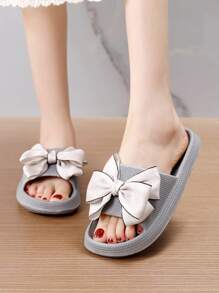 Women Bow Decor Single Band Slides, Fashion Summer Slides,Beach Outfits,Slippers Women - Grey - View 5