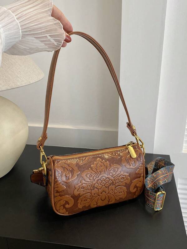 Solid Color Floral Print Fashion Square Bag For Daily Use