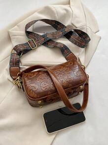 Solid Color Floral Print Fashion Square Bag For Daily Use