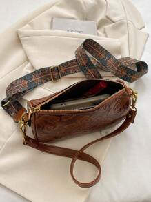 Solid Color Floral Print Fashion Square Bag For Daily Use