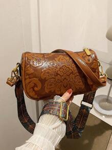 Solid Color Floral Print Fashion Square Bag For Daily Use