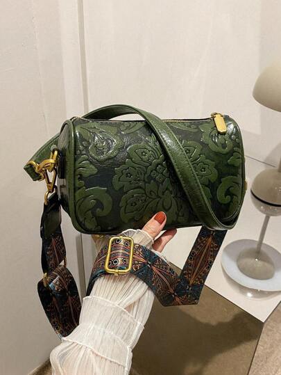 Màu trơn in hoa Dây đeo vai có thể điều chỉnh thời trang Túi vuông để sử dụng hàng ngày