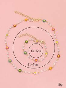 2入組女孩花和人造珍珠裝飾首飾套裝 - 彩色 - 查看 3