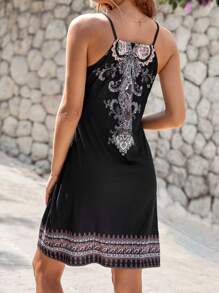 EURMUSE Paisley Print Knot Cami Dress - Black - View 2