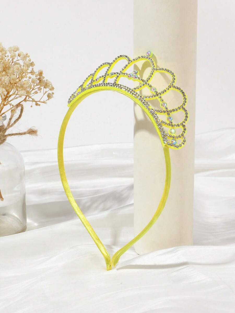 1pc Girls Rhinestone Crown Decor Headband For Hair Decoration - Yellow - View 1