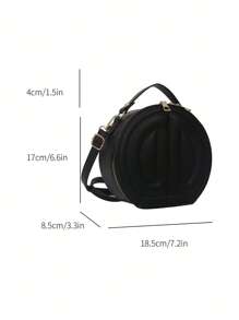 Mini Round Handbag Crossbody Bag, Women's Top Handle Purse - Black - View 4