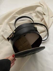 Mini Round Handbag Crossbody Bag, Women's Top Handle Purse - Black - View 6