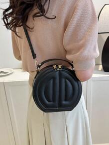 Mini Round Handbag Crossbody Bag, Women's Top Handle Purse - Black - View 7