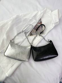 Túi Hobo dây kéo kim loại tối giản màu đen nhỏ để đi lại hàng ngày - màu đen - Xem 2